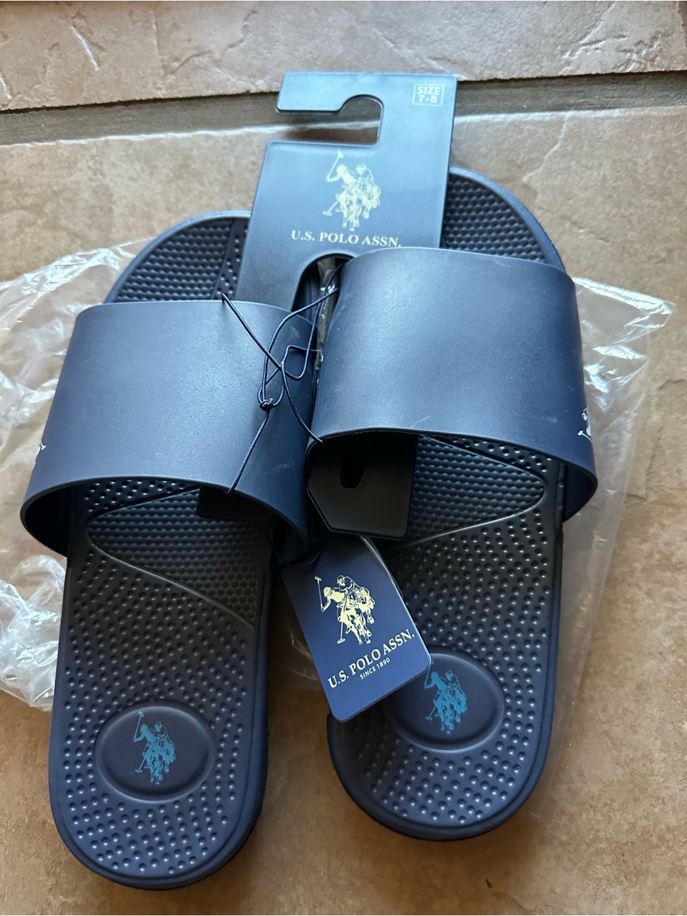 U.S. Polo Assn. Navy Slide Sandals with Polo Logo